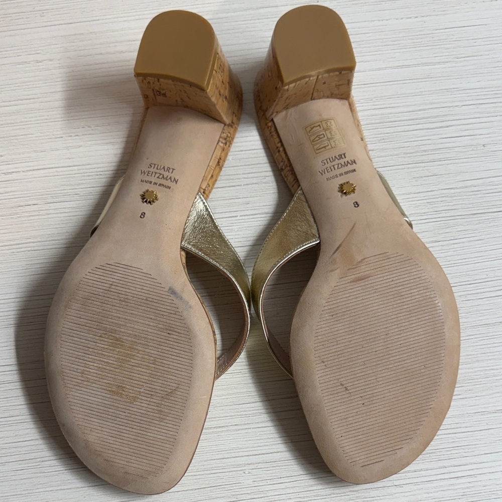 Stuart Weitzman Metallic Gold Cork Sandals size 8 NWOT - Picture 6 of 6